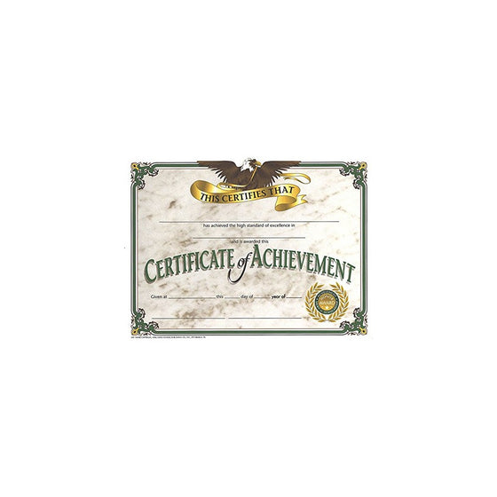 Hayes Achievement Certificate, 8-1/2 X 11 in, Paper, Pack of 30