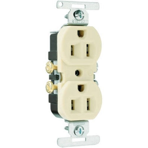 Pass & Seymour 3232ICACC20 2 Pole 3 Wire Copper/Aluminum Standard Duplex Outlet, 15-Amp, 125-volt, Ivory