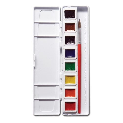 Prang Half Pan Watercolor Set with Brush, 8 Assorted Colors (08000)