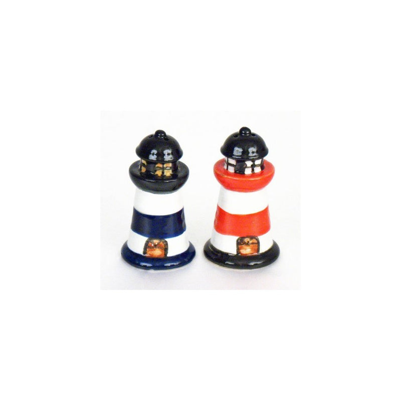 Salt & Pepper Shaker - Ceramic Lighthouse - Blue and Red