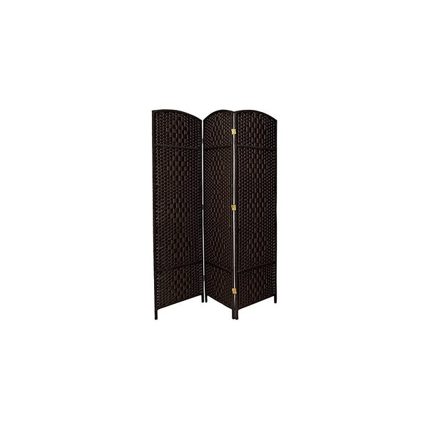 Oriental Furniture 6 ft. Tall Diamond Weave Fiber Room Divider - Black - 3 Panel