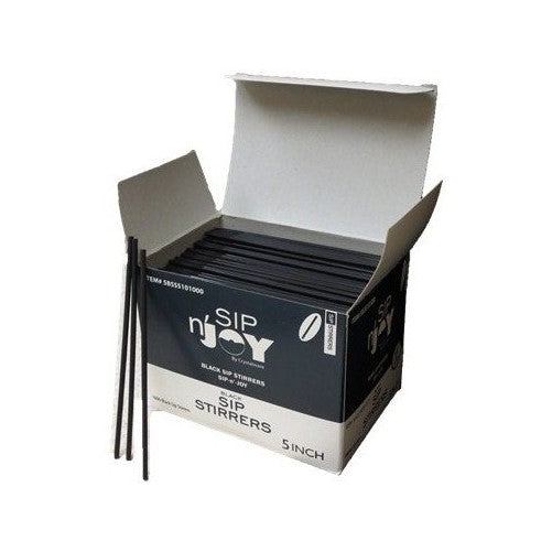 Crystalware, Plastic Stirrer, Sip Stirrer, For Coffee and Cocktail, 5 Inches, 1000/Box, Black