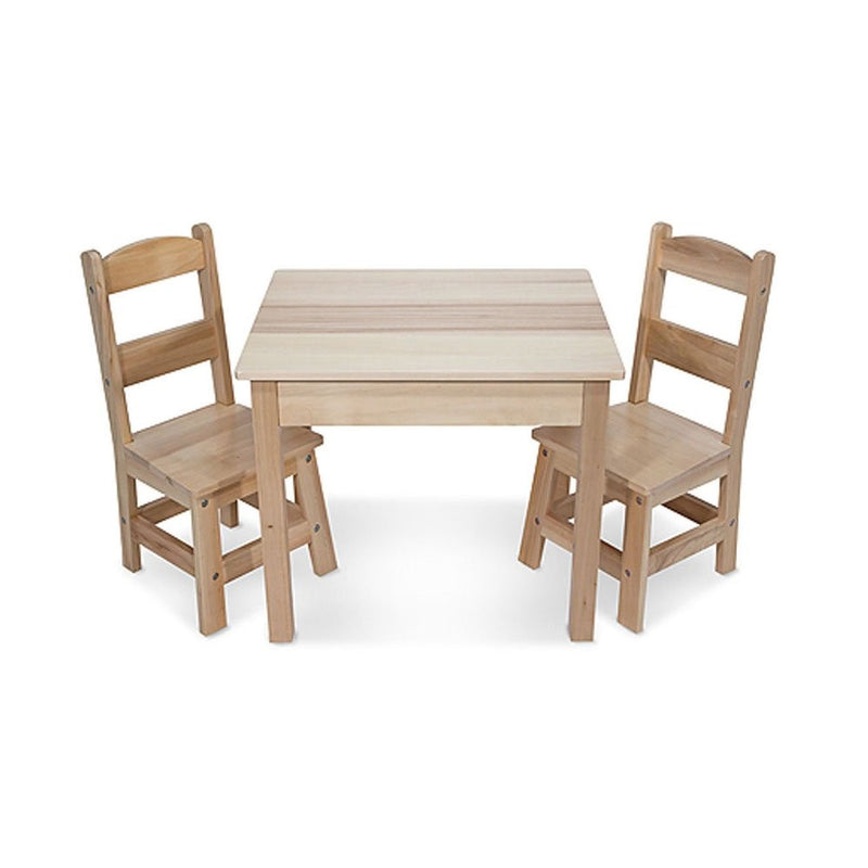 Melissa & Doug Solid Wood Table and 2 Chairs Set - Light Finish Furniture for Playroom