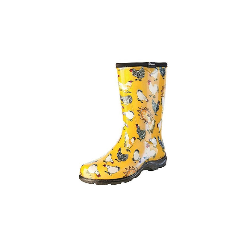 Sloggers Women's Waterproof Rain and Garden Boot with Comfort Insole, Chickens Daffodil Yellow, Size 8, Style 5016CDY08