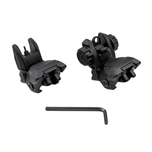 Sniper Tactical Folding Iron Sight Tower Set; Front and Rear BUIS Combo Set; Polymer; Black