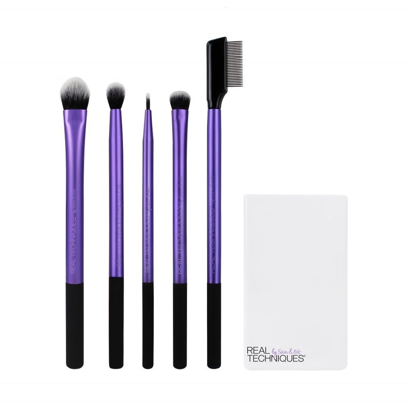 Real Techniques Cruelty Free Enhanced Eye Set, Includes: Medium Shadow, Essential Crease, Fine Liner & Shading Brushes, Lash Separator, and Brush Cup