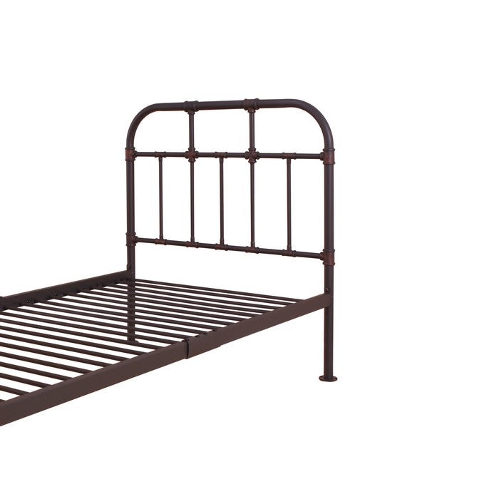 Metal Twin Bed with Pipe Design Structure, Antique Bronze