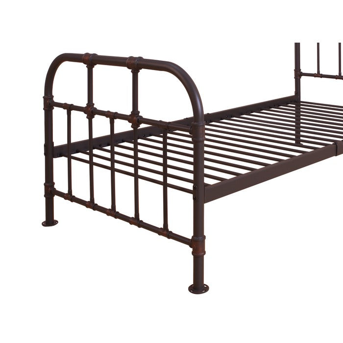 Metal Twin Bed with Pipe Design Structure, Antique Bronze