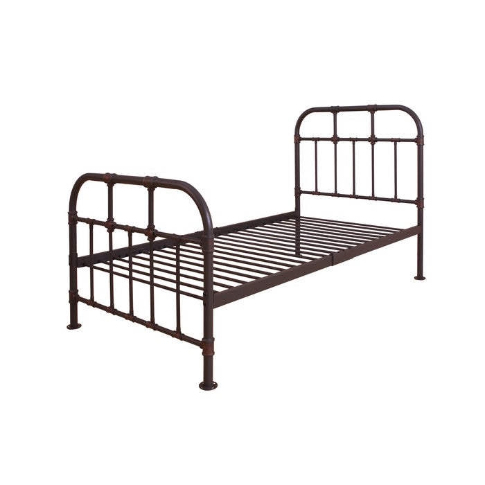 Metal Twin Bed with Pipe Design Structure, Antique Bronze