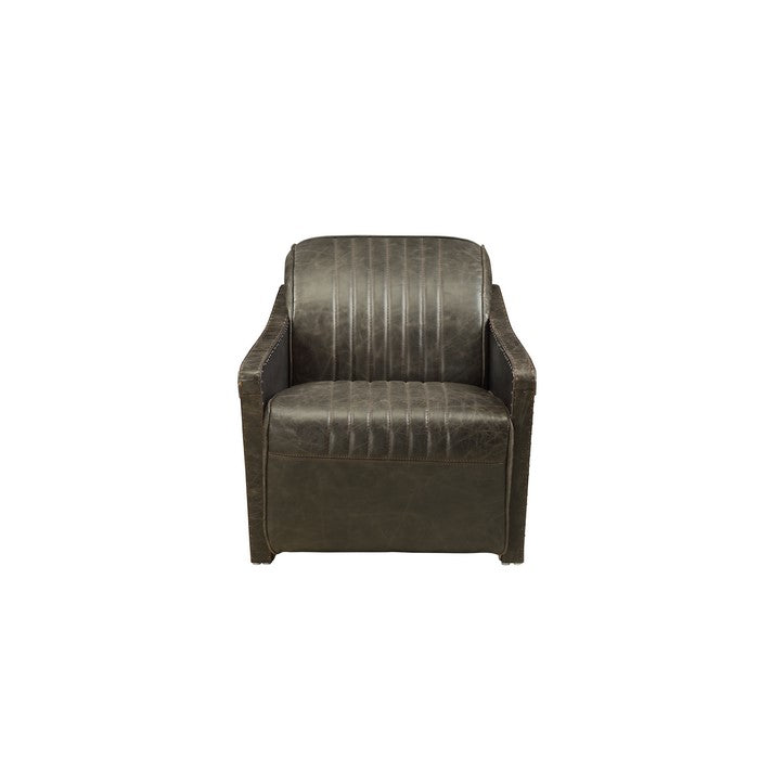Industrial Style Leatherette Wooden Chair with Channel Tufting Details, Brown