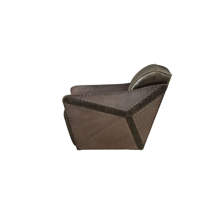 Industrial Style Leatherette Wooden Chair with Channel Tufting Details, Brown