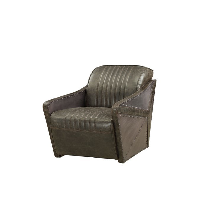 Industrial Style Leatherette Wooden Chair with Channel Tufting Details, Brown