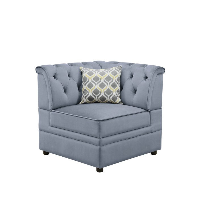 Fabric Upholstered Wooden Modular Wedge with Button Tufted Details, Gray