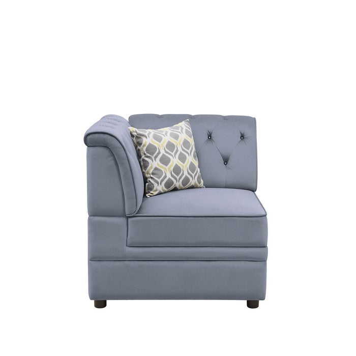 Fabric Upholstered Wooden Modular Wedge with Button Tufted Details, Gray