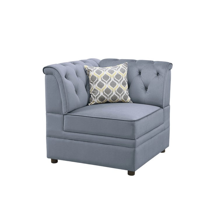 Fabric Upholstered Wooden Modular Wedge with Button Tufted Details, Gray