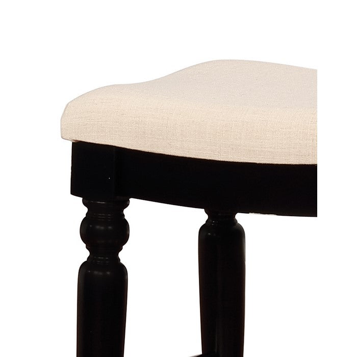 Saddle Top Wooden Counter Stool with Fabric Upholstery,Black and Beige
