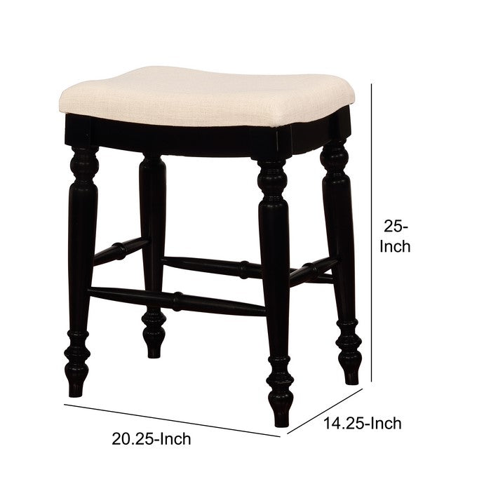 Saddle Top Wooden Counter Stool with Fabric Upholstery,Black and Beige