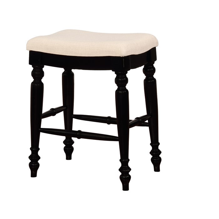 Saddle Top Wooden Counter Stool with Fabric Upholstery,Black and Beige