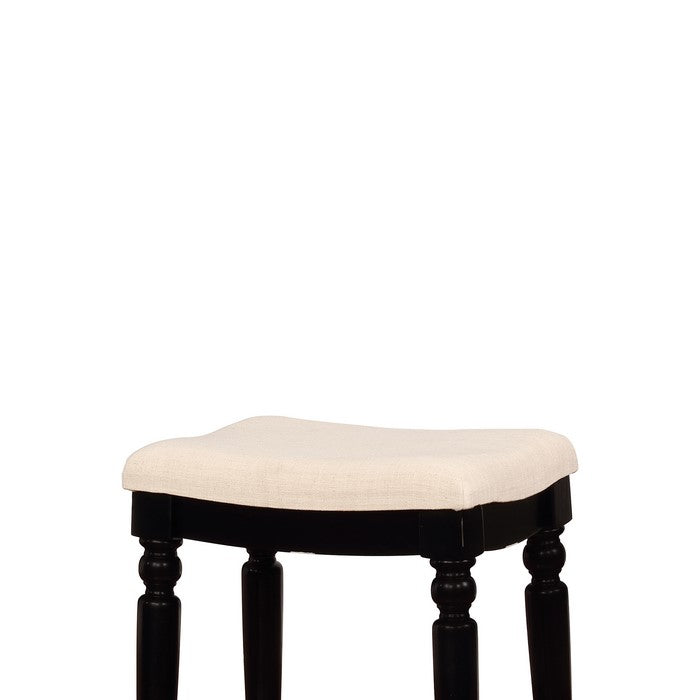 Saddle Top Wooden Bar Stool with Fabric Upholstery,Black and Beige