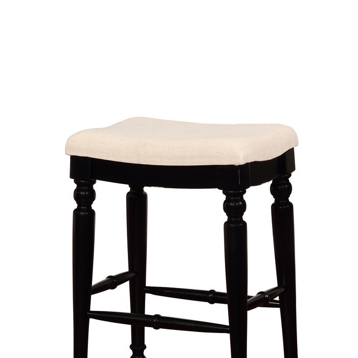 Saddle Top Wooden Bar Stool with Fabric Upholstery,Black and Beige