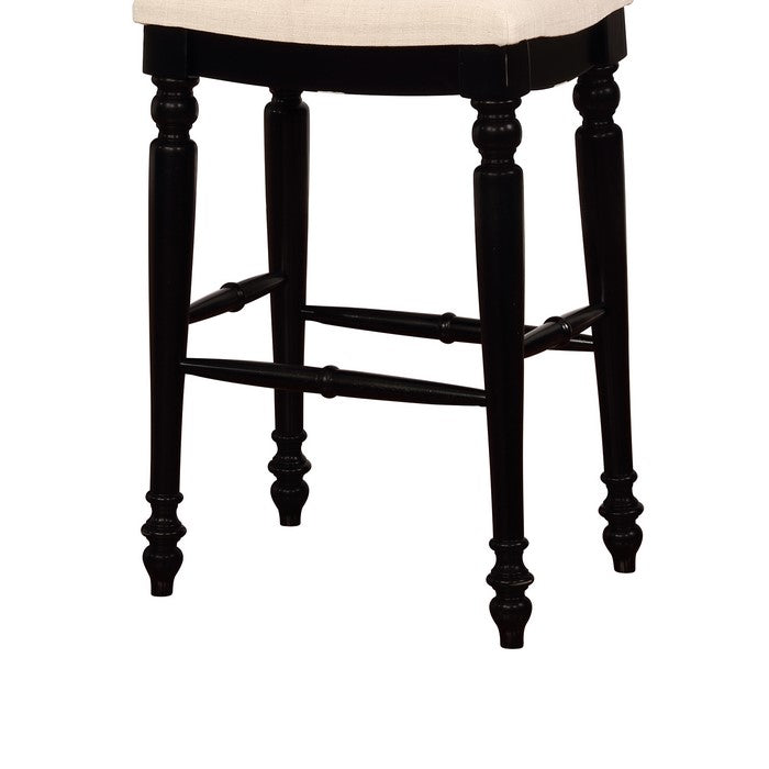 Saddle Top Wooden Bar Stool with Fabric Upholstery,Black and Beige