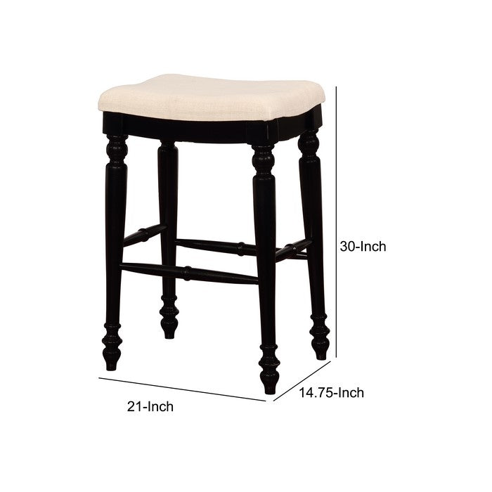 Saddle Top Wooden Bar Stool with Fabric Upholstery,Black and Beige
