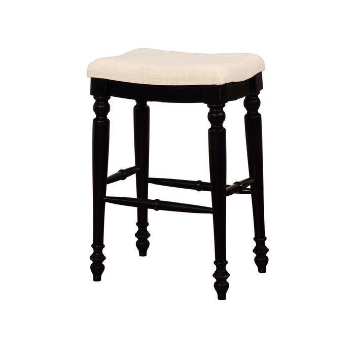 Saddle Top Wooden Bar Stool with Fabric Upholstery,Black and Beige