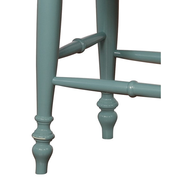 Saddle Top Wooden Counter Stool with Fabric Upholstery, Blue and Beige