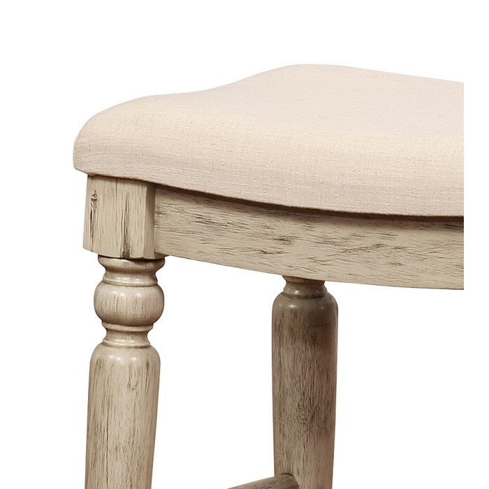 Saddle Top Wooden Counter Stool with Fabric Upholstery,Brown and Beige