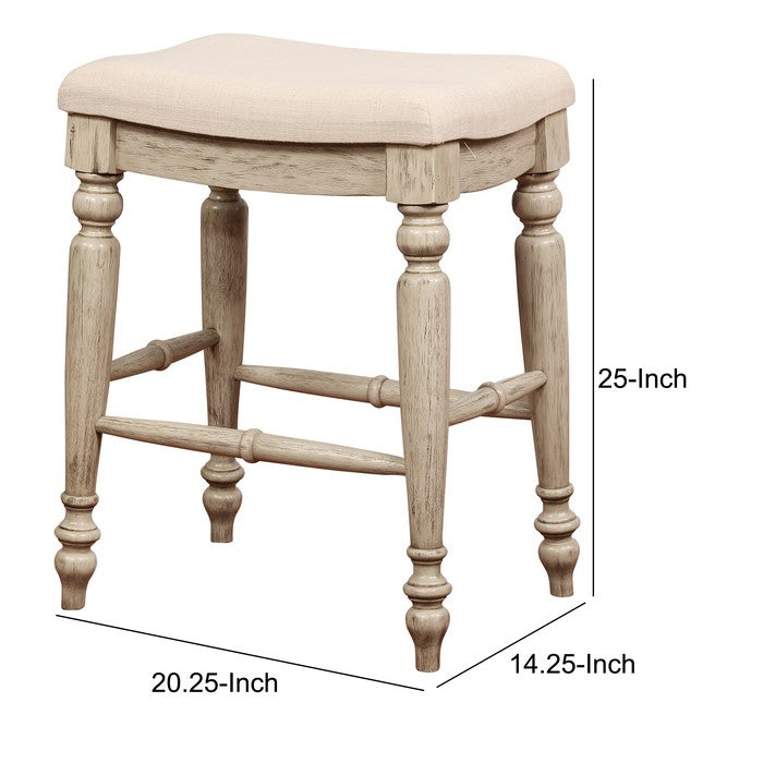 Saddle Top Wooden Counter Stool with Fabric Upholstery,Brown and Beige