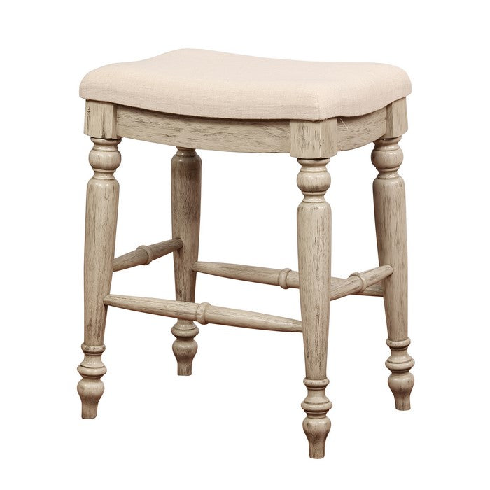 Saddle Top Wooden Counter Stool with Fabric Upholstery,Brown and Beige