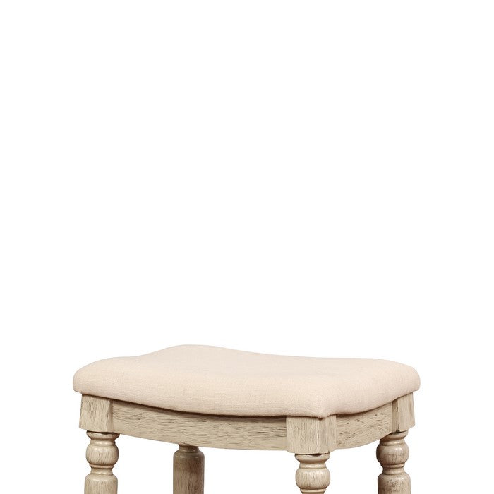 Saddle Top Wooden Bar Stool with Fabric Upholstery,Brown and Beige
