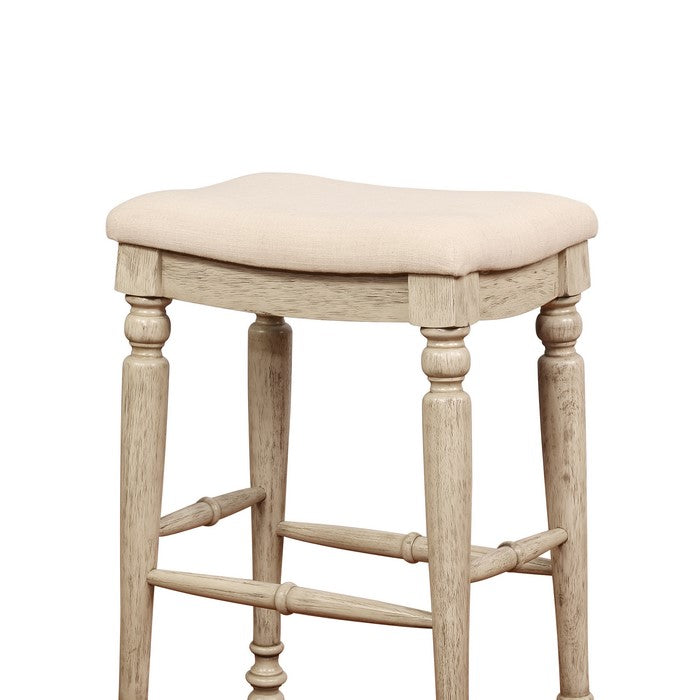 Saddle Top Wooden Bar Stool with Fabric Upholstery,Brown and Beige