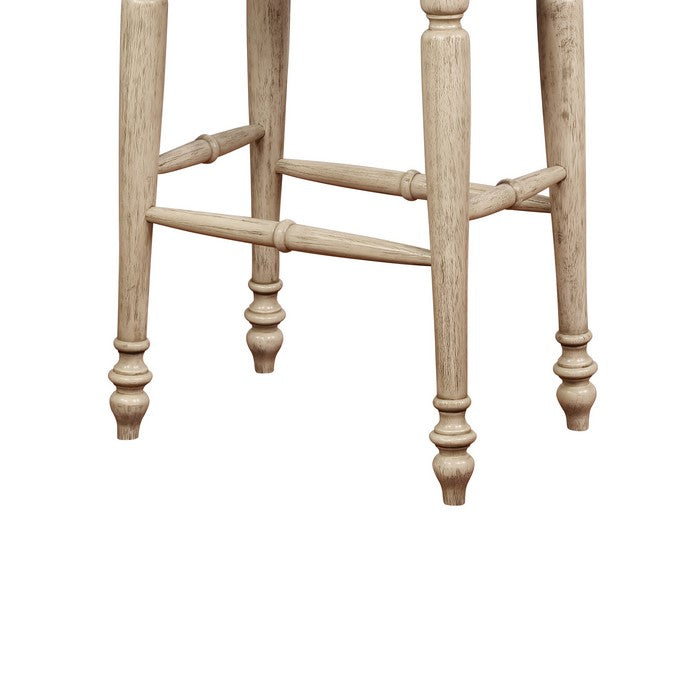 Saddle Top Wooden Bar Stool with Fabric Upholstery,Brown and Beige