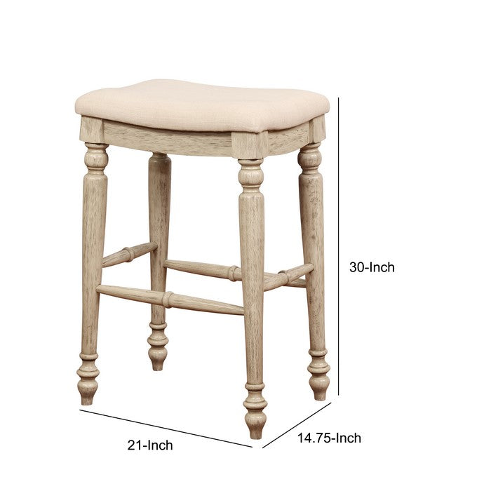 Saddle Top Wooden Bar Stool with Fabric Upholstery,Brown and Beige