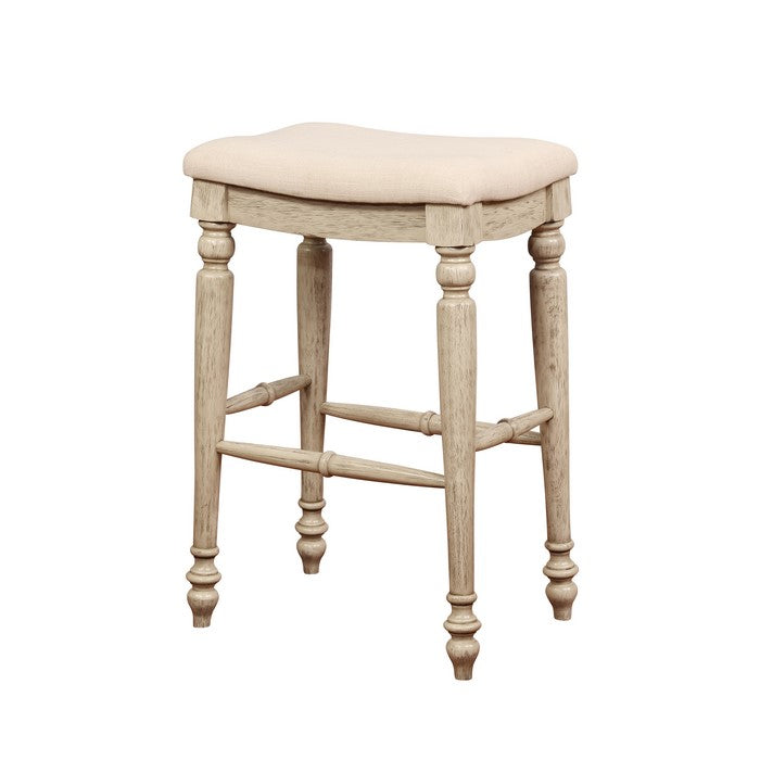 Saddle Top Wooden Bar Stool with Fabric Upholstery,Brown and Beige