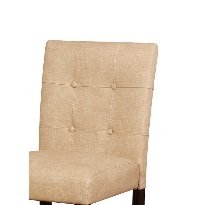 Wooden Bar Stool with Button Tufted Backrest, Beige and Brown