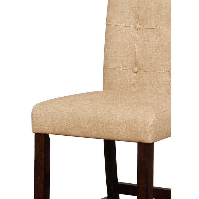 Wooden Bar Stool with Button Tufted Backrest, Beige and Brown