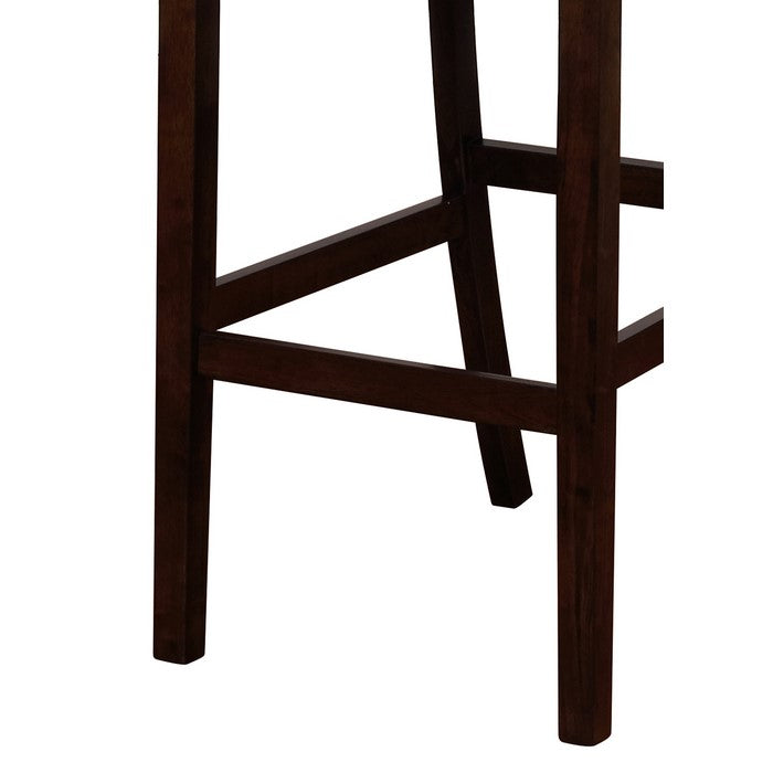 Wooden Bar Stool with Button Tufted Backrest, Beige and Brown