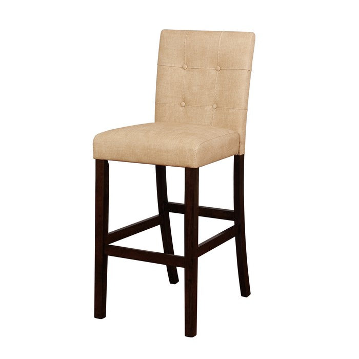 Wooden Bar Stool with Button Tufted Backrest, Beige and Brown