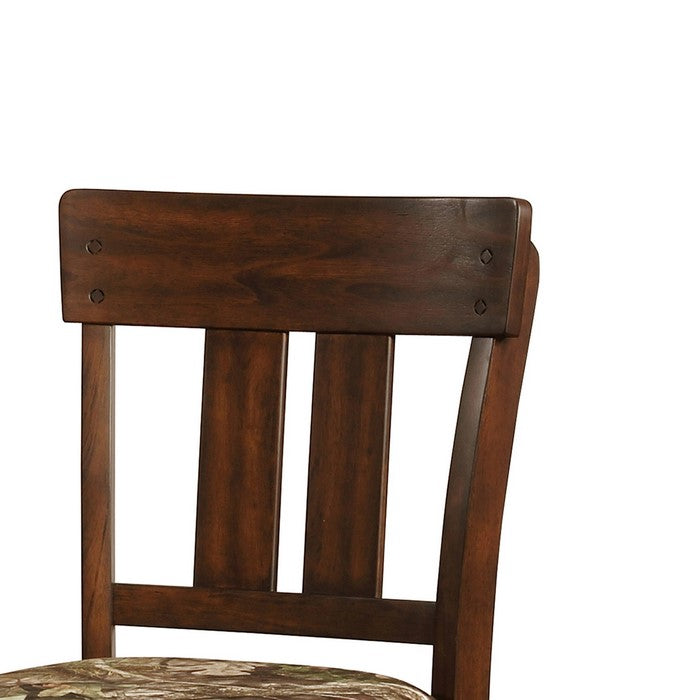 Wooden Counter Stool with Camouflage Fabric Seat, Green and Brown