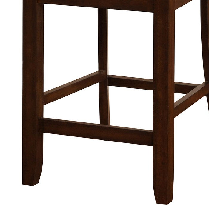 Wooden Counter Stool with Camouflage Fabric Seat, Green and Brown