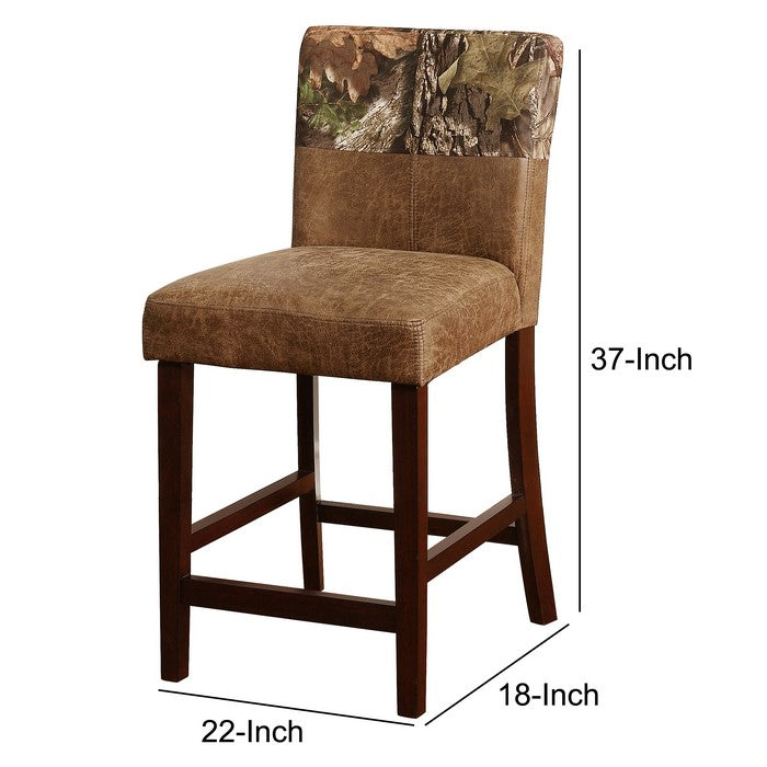 Dual Tone Fabric Upholstered Wooden Counter Stool, Brown