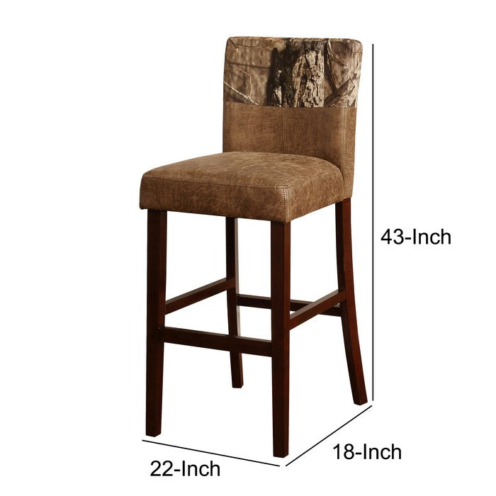 Dual Tone Fabric Upholstered Wooden Bar Stool, Brown