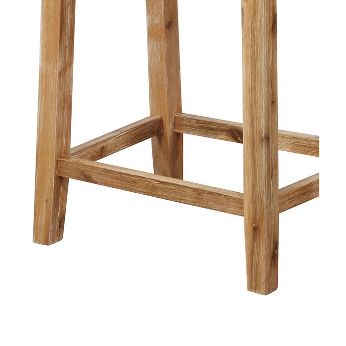 Saddle Top Wooden Counter Stool with Nailhead Accents, Brown and Beige