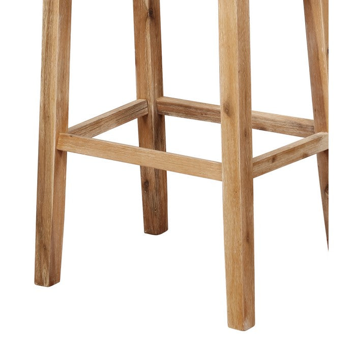Saddle Top Wooden Bar Stool with Nailhead Accents, Brown and Beige