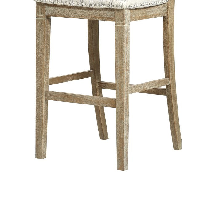 Farmhouse Style Wooden Bar Stool with Footrest, Brown and White