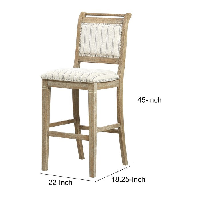 Farmhouse Style Wooden Bar Stool with Footrest, Brown and White