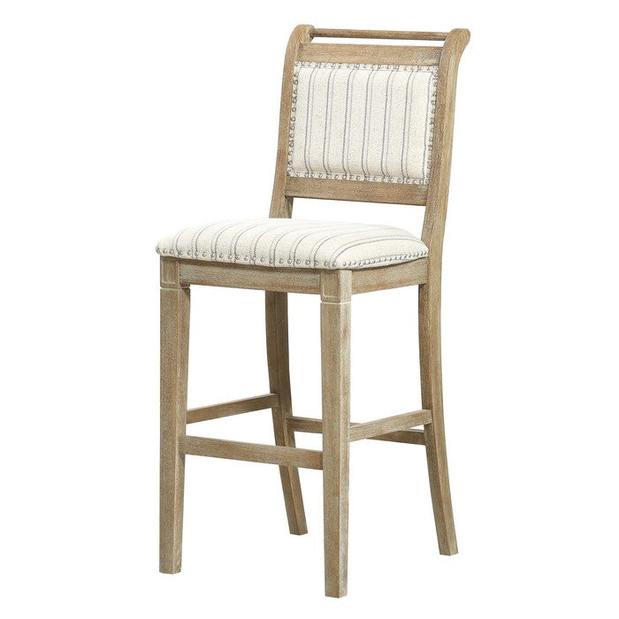 Farmhouse Style Wooden Bar Stool with Footrest, Brown and White
