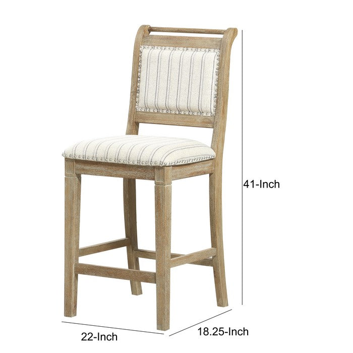 Farmhouse Style Wooden Counter Stool with Footrest, Brown and White